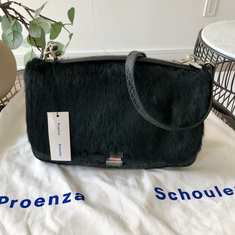 Proenza Schouler Black Pony Hair & Leather Flap Bag